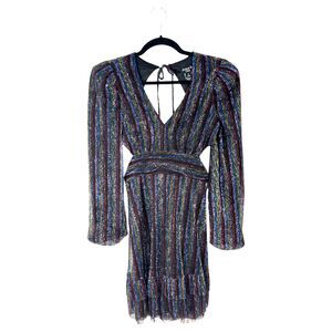 Alexa B Nites Metallic Stripe Cut Out Long Sleeve Party Dress 4 NEW with Tags